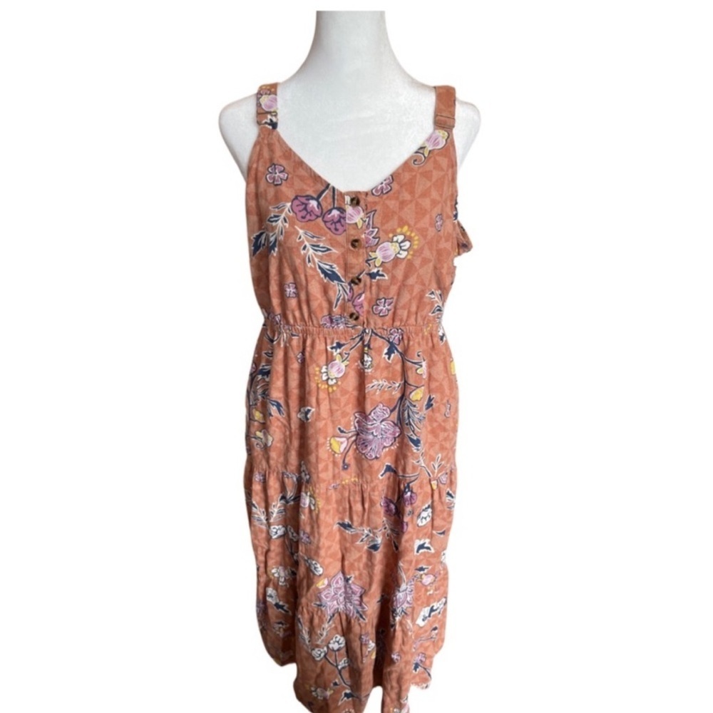 Sonoma orange linen floral midi dress OX
